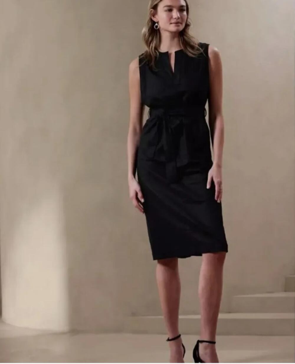 Banana Republic Linen Cotton Blend Black Sheath Dress Sleeveless Size M NWT